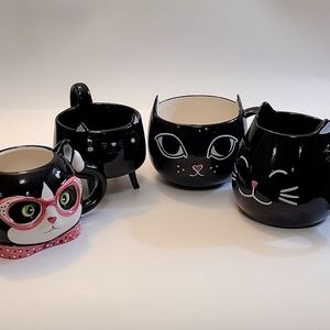 4 Black Cat Mugs